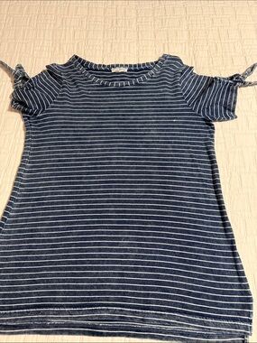 Jane and Delancey Navy and White Striped Cold-Shoulder Tee